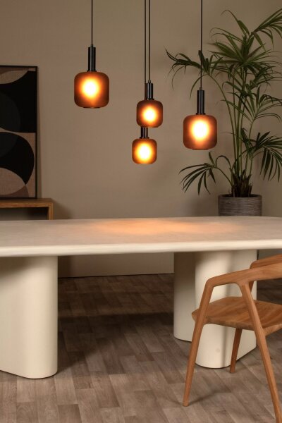 Pendelleuchte Rauchglas Schwarz L:93 cm E27 4-flammig