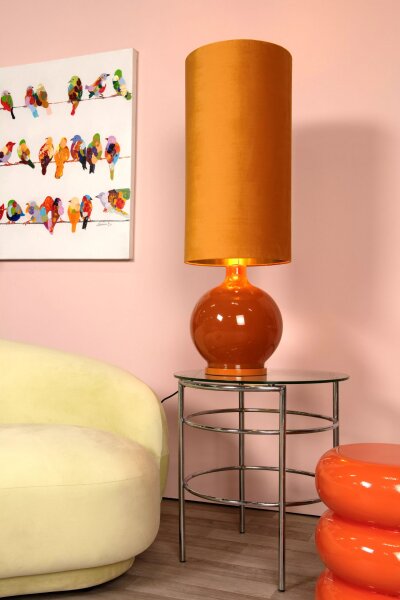 Gemütliche Stehlampe Stoff Glas Ockergelb 100 cm E27