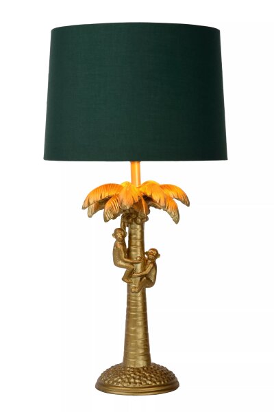 Tischlampe Stoff Grün Gold Affen Palme 57,5 cm E27