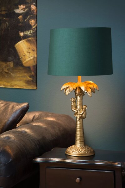 Tischlampe Stoff Grün Gold Affen Palme 57,5 cm E27