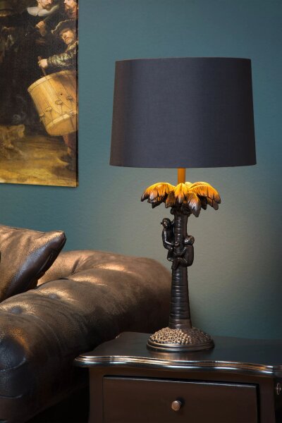 Tischlampe Stoff Schwarz Affen Palme 57,5 cm groß E27