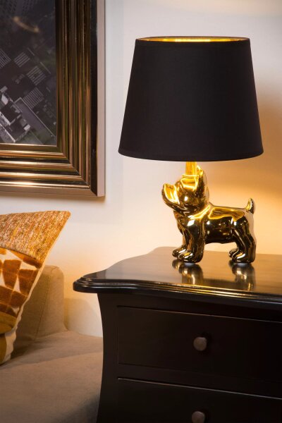 Porzellan Tischleuchte Gold Stoff 31,5 cm E14 blendarm