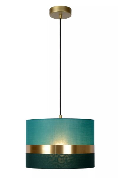 Stilvolle Pendelleuchte Stoff Grün Gold E27 Ø30 cm rund