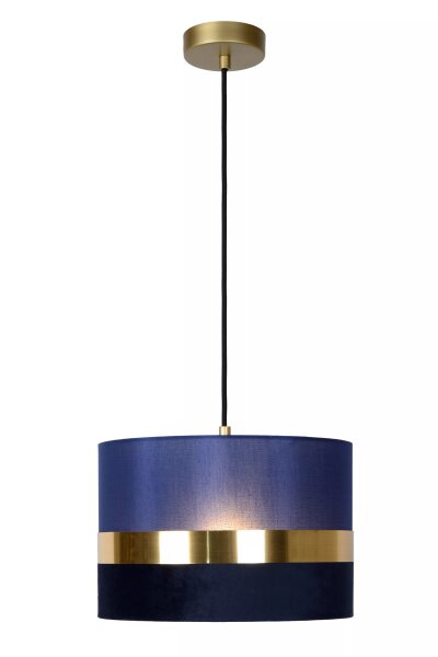 Stilvolle Pendelleuchte Stoff Blau Gold E27 Ø30 cm rund