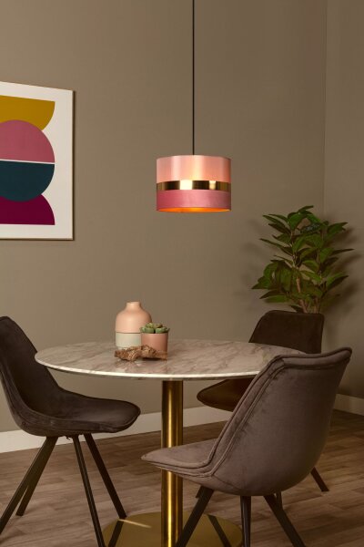 Stilvolle Pendelleuchte Stoff Pink Gold E27 Ø30 cm rund