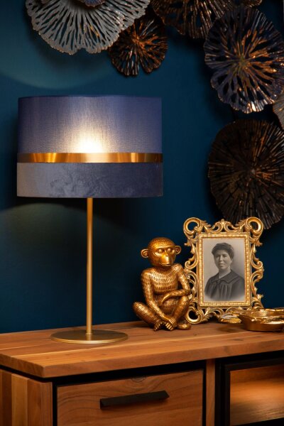 Tischlampe Stoffschirm Blau Gold 50 cm E14 blendarm