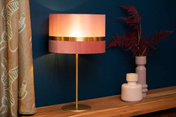 Tischlampe Stoffschirm Pink Gold 50 cm E14 blendarm