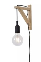 Wandlampe Holz T:19 cm Kabel Stecker E27 Retro Design