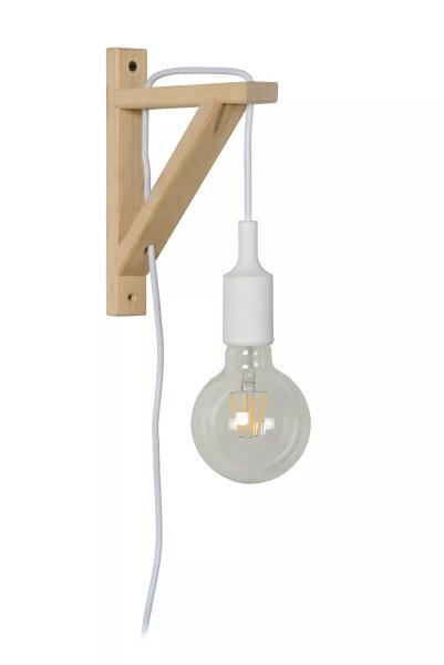 Wandlampe Holz Weiß H:22 cm Kabel Stecker E27 Retro