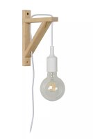 Wandlampe Holz Weiß H:22 cm Kabel Stecker E27 Retro