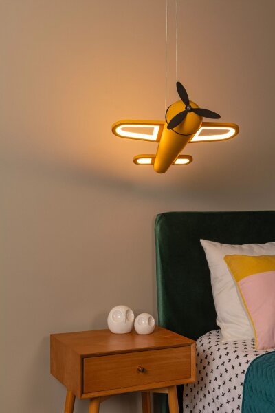 LED Hängelampe Kinder Flugzeug Gelb 46,5 cm lang 2500 K
