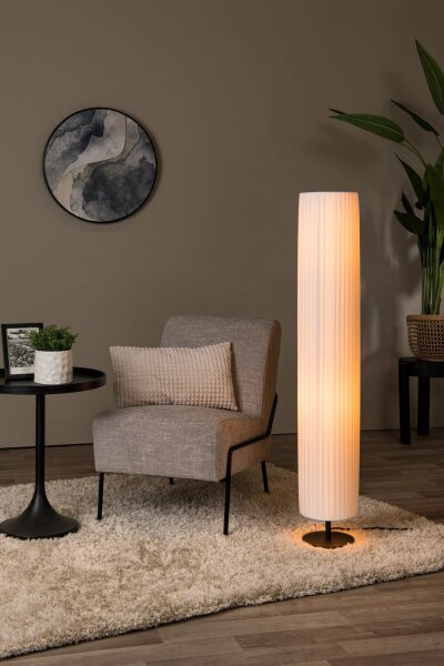Runde Stehleuchte Stoffschirm Weiß E27 120 cm 2-flammig