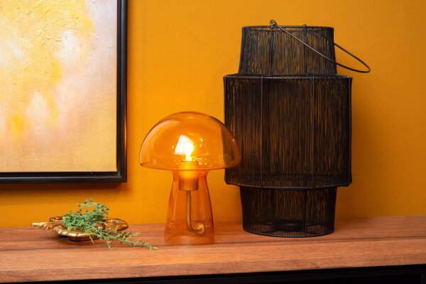 Pilz Tischlampe Glas Orange 28 cm klein E27 Retro
