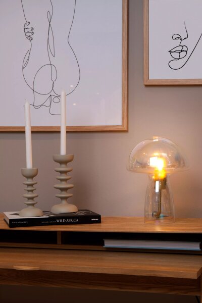 Pilz Tischlampe Glas Klar 28 cm klein E27 Retro Design