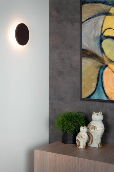 LED Wandlampe Leder Braun Ø14 cm rund 2700 K indirekt