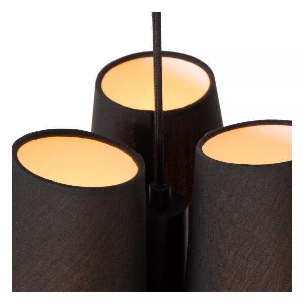 Hängelampe Stoff Schwarz E27 3-flmg Ø34 cm blendarm