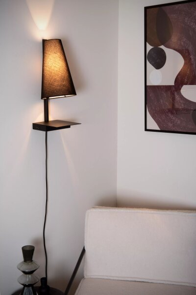 Wandleuchte Stoff Schwarz H:45 cm E27 Kabel Stecker