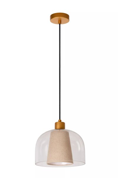 Pendelleuchte Glas Stoff Beige Ø24 cm E27 Doppelschirm