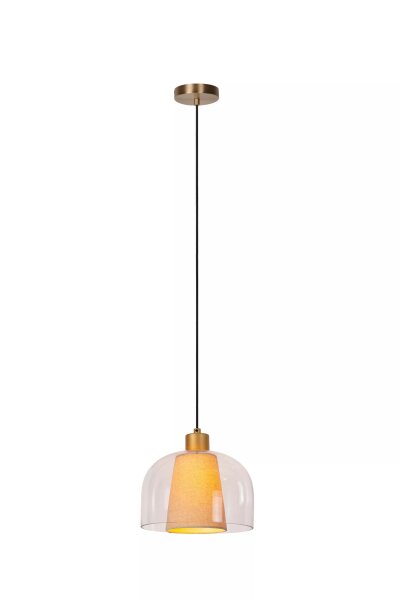 Pendelleuchte Glas Stoff Beige Ø24 cm E27 Doppelschirm