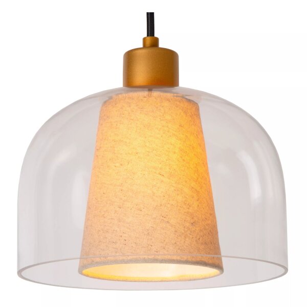 Pendelleuchte Glas Stoff Beige Ø24 cm E27 Doppelschirm