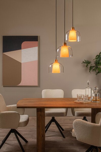 Pendelleuchte Glas Stoff Beige B:46,5 cm E27 3-flammig