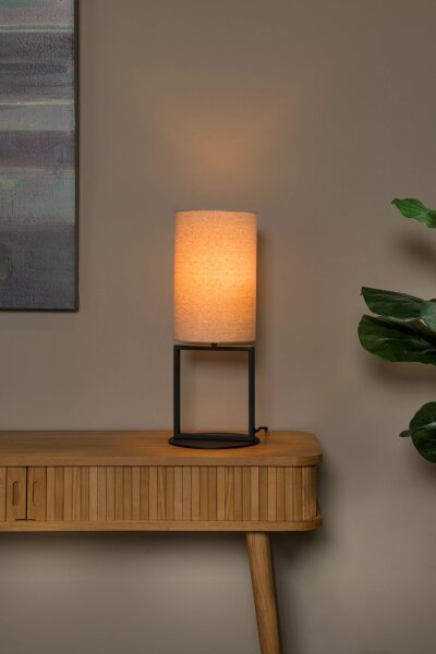 Tischlampe Beige Stoffschirm blendarm 50 cm groß E27