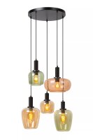 Pendelleuchte Glas Grün Bernstein L:65 cm E27 5-flammig