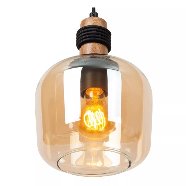 Runde Pendelleuchte Glas Bernstein Ø18 cm E27 Retro