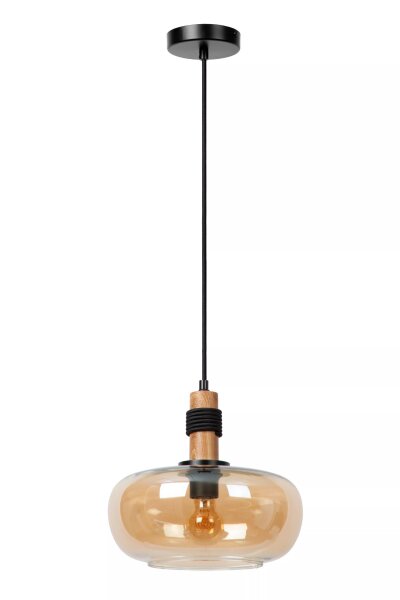Hängeleuchte Retro Glasschirm Bernstein E27 Ø30 cm rund
