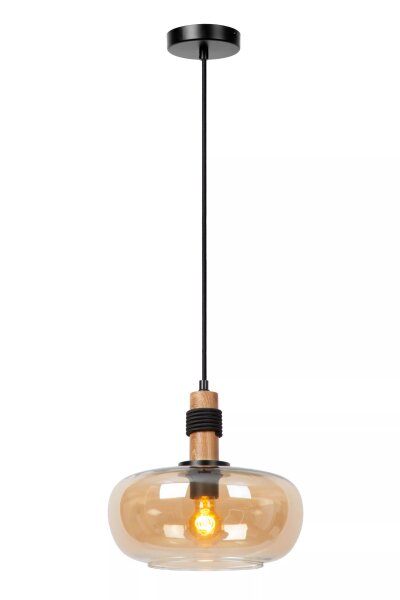 Hängeleuchte Retro Glasschirm Bernstein E27 Ø30 cm rund