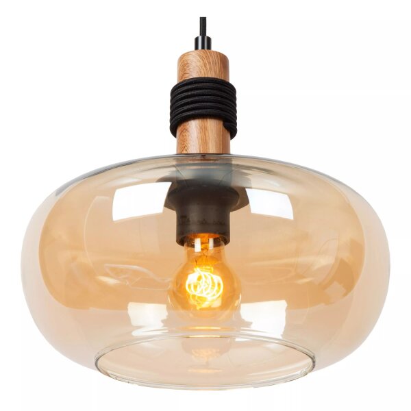 Hängeleuchte Retro Glasschirm Bernstein E27 Ø30 cm rund