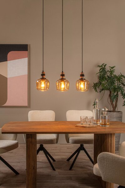 Hängeleuchte Retro Glas Bernstein 70 cm E27 3-flammig