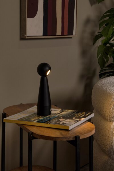 LED Akku Tischlampe Schwarz Schalter Kegel 22 cm 2700 K