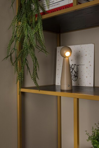 LED Akku Tischlampe Taupe Schalter Kegel 22 cm 2700 K