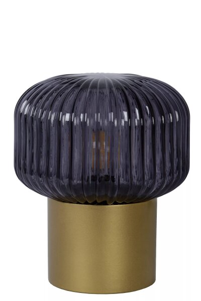Tischlampe Rauchglas geriffelt Metall Gold 18 cm E14
