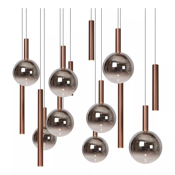 LED Hängelampe Rauchglas in Kupfer L:140 cm 2200-3300 K