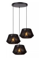 Hängelampe Stoff Metall 3-flammig Schwarz E27 L:35,5 cm