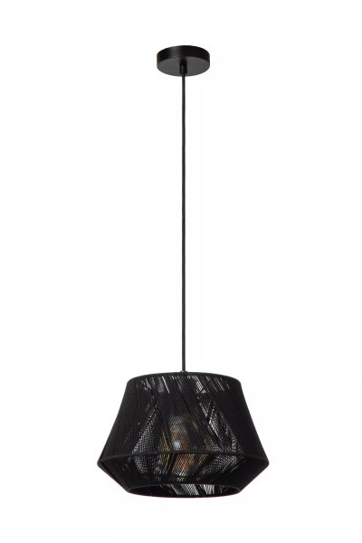 Runde Hängeleuchte Schwarz Stoff Metall E27 Ø30 cm