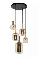 Pendelleuchte Rauchglas Metall Gold Schwarz B:66 cm E27