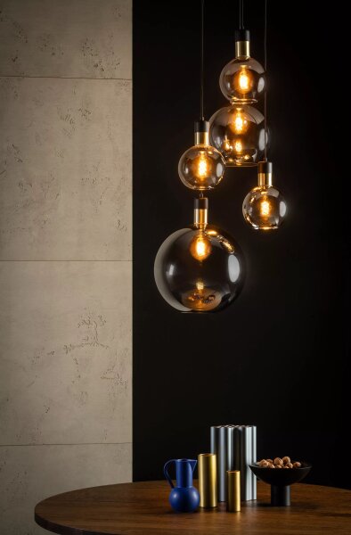 Hängeleuchte Rauchglas Metall Modern E27 L:65 cm 5-flmg