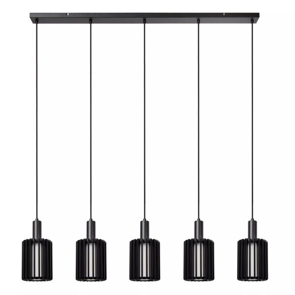 Lange Hängelampe Glas Aluminium Schwarz L:164 cm 5-flmg