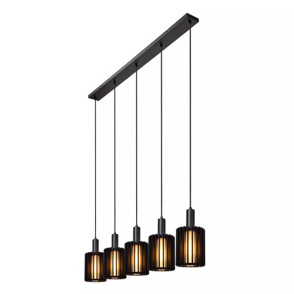 Lange Hängelampe Glas Aluminium Schwarz L:164 cm 5-flmg