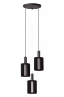 Schwarze H&auml;ngelampe Glas Metall B:40 cm E27 3-flammig