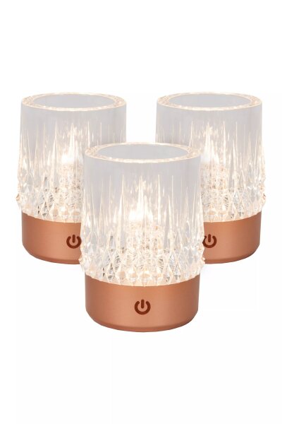 LED Akku Tischlampe 3-er Set Kupfer Touch USB dimmbar