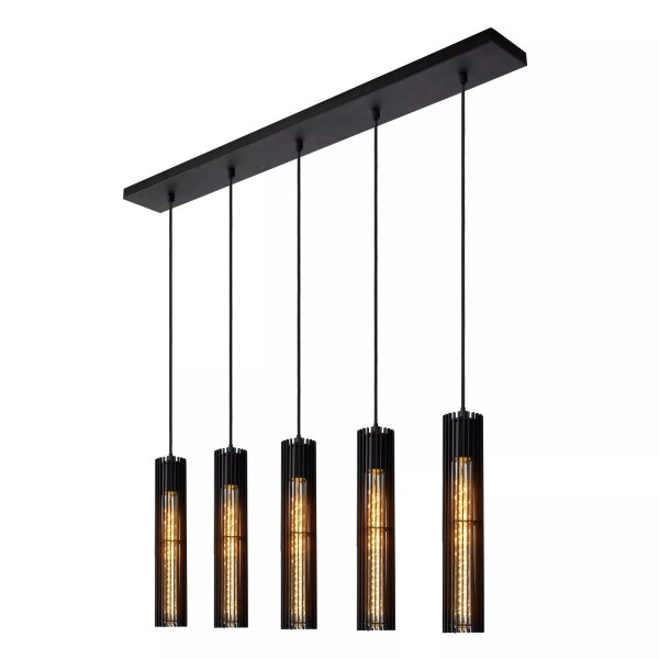 Pendelleuchte Metall Schwarz 100 cm lang E27 5-flammig