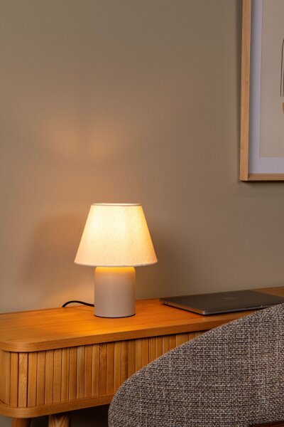 Nachttischleuchte Stoff Keramik Beige E14 27 cm klein