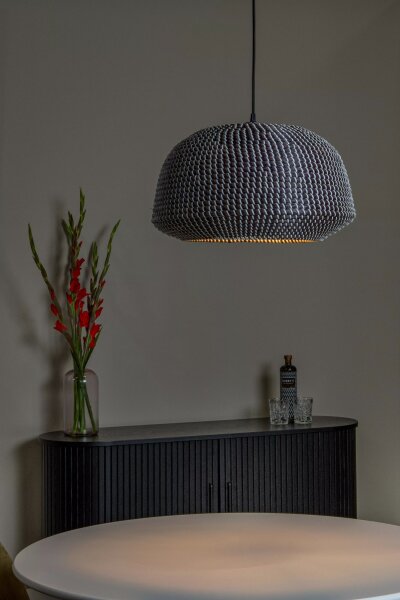 Runde Pendelleuchte Seegras Schwarz E27 Ø47 cm Modern