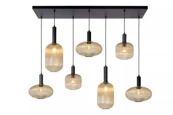 Hängelampe Glas Metall Bernstein Schwarz E27 150 cm