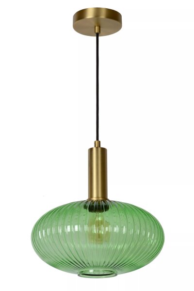 Runde Hängelampe Glas Metall Grün Gold E27 Ø30 cm