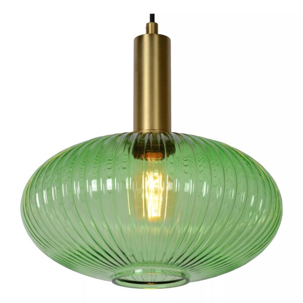 Runde Hängelampe Glas Metall Grün Gold E27 Ø30 cm